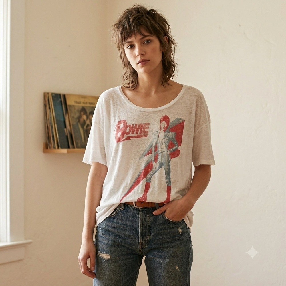 Trunk Ltd Womens David Bowie T-Shirt Large White Ziggy Stardust Graphic Rock